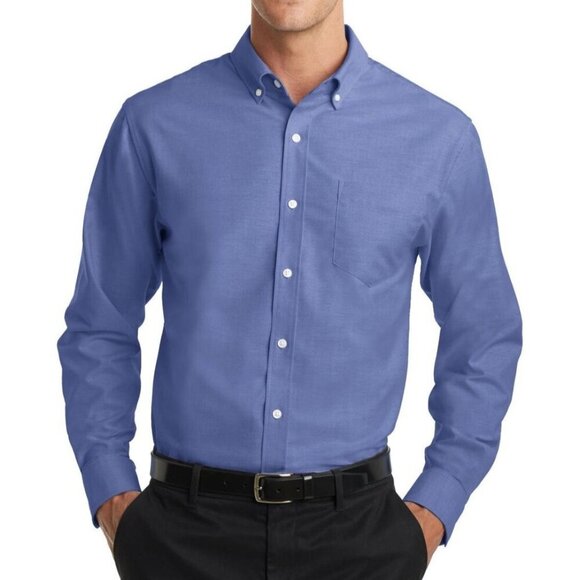 NEW Lands' End Men's M Blue Long Sleeve Button Down Shirt Cotton/Polyester Blend - Picture 1 of 10